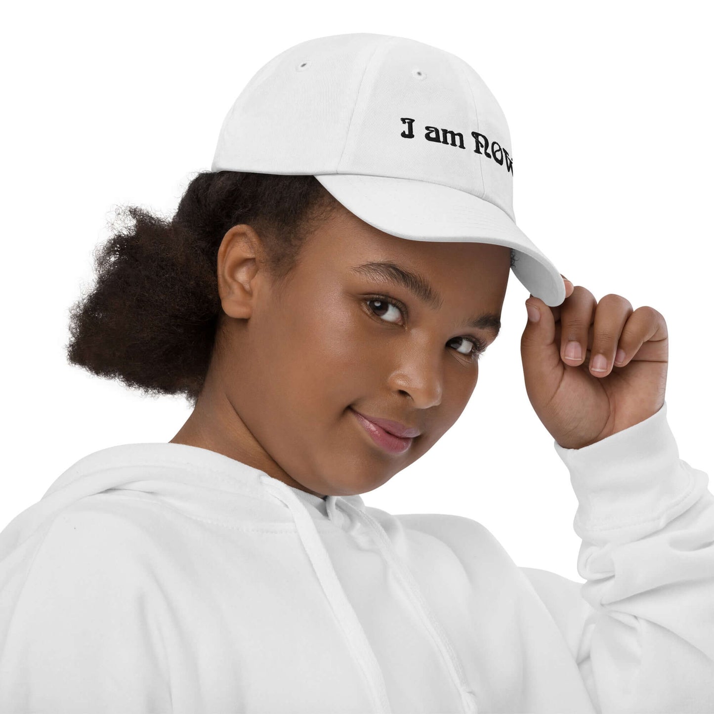 I am NOW Youth Cotton Baseball Cap - Black Text